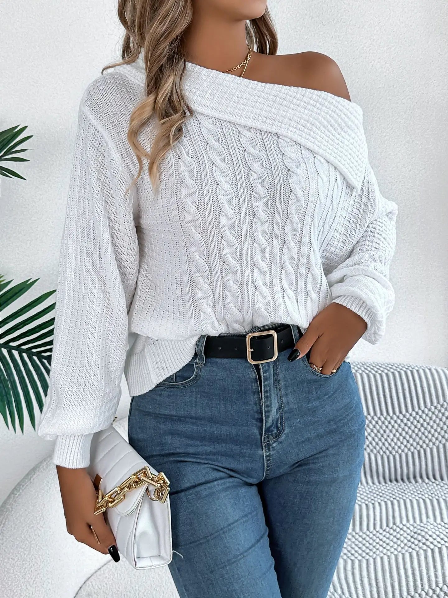 Nora | Moderner Strickpullover Mit Schulterfreiem Look