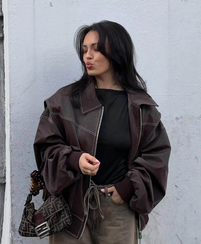 Isabel | Bequeme Damen Lederjacke in Plus Size mit Zipper