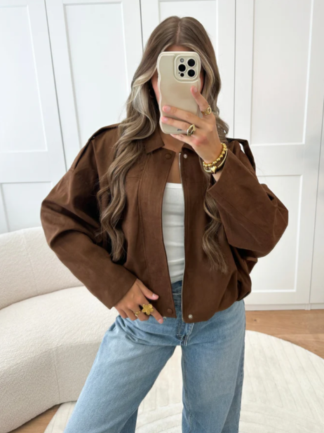Jasmin | Trendige Jacke aus Wildleder mit Taschen