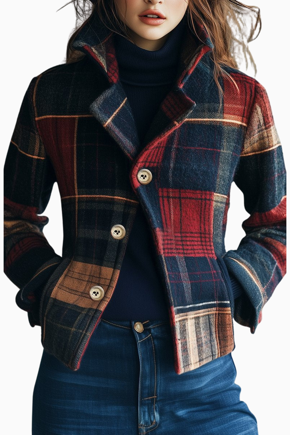 Emma | Damen Wolljacke elegant im klassischen Karomuster