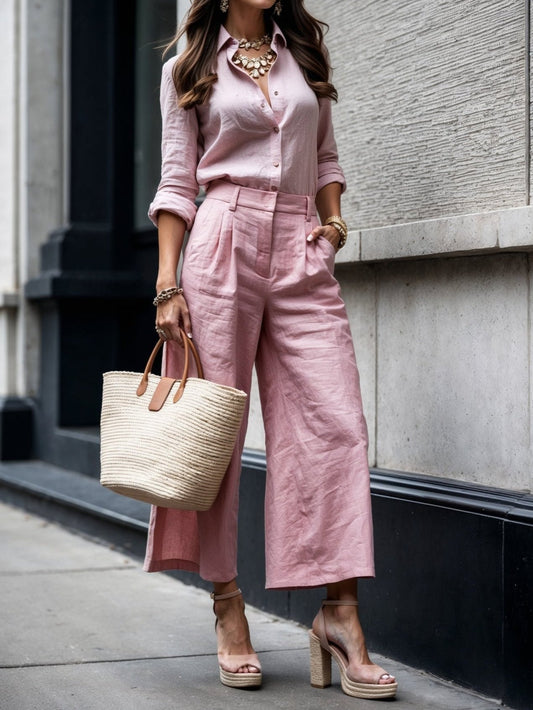 Clara | Rosa Caprihose mit lockerem Shirt-Set im Trendstil