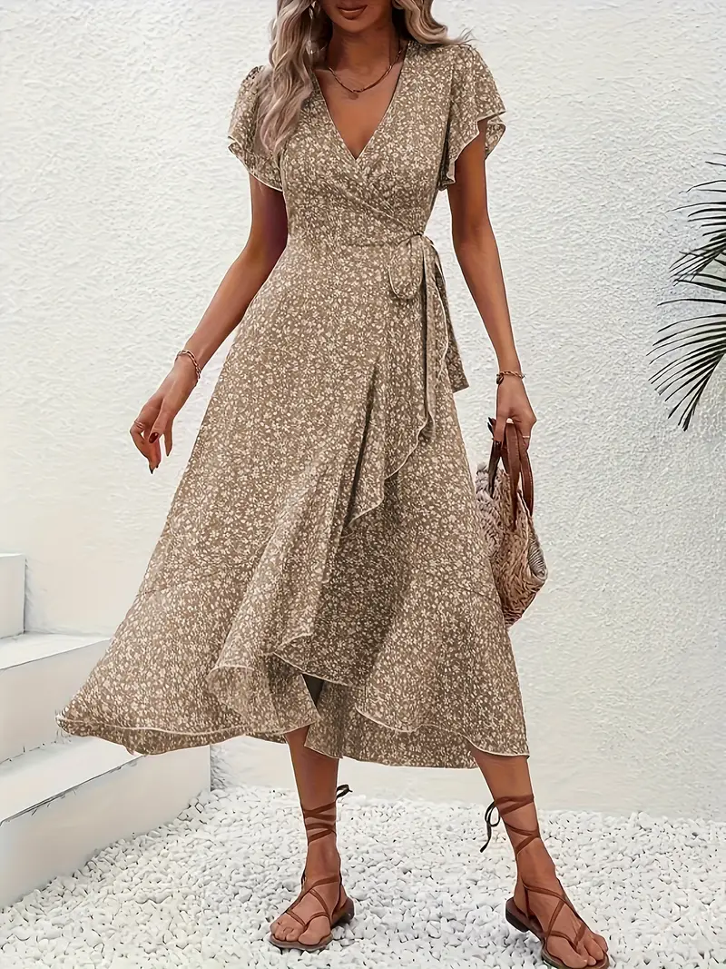 Hannah | V-Ausschnitt Wickel Kleid Rüschen