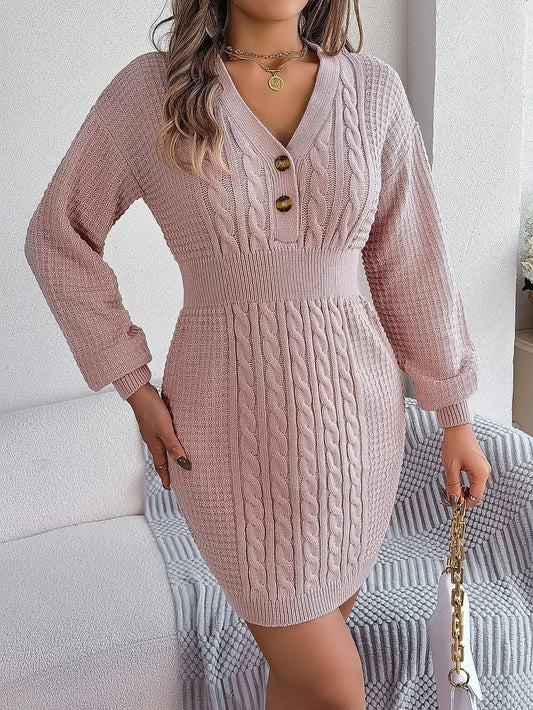 Nina | Damen Strickkleid stilvoll langärmlig & mit Knöpfen