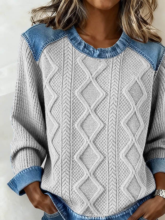 Julia | Pullover Damen casual mit strukturiertem Patchwork