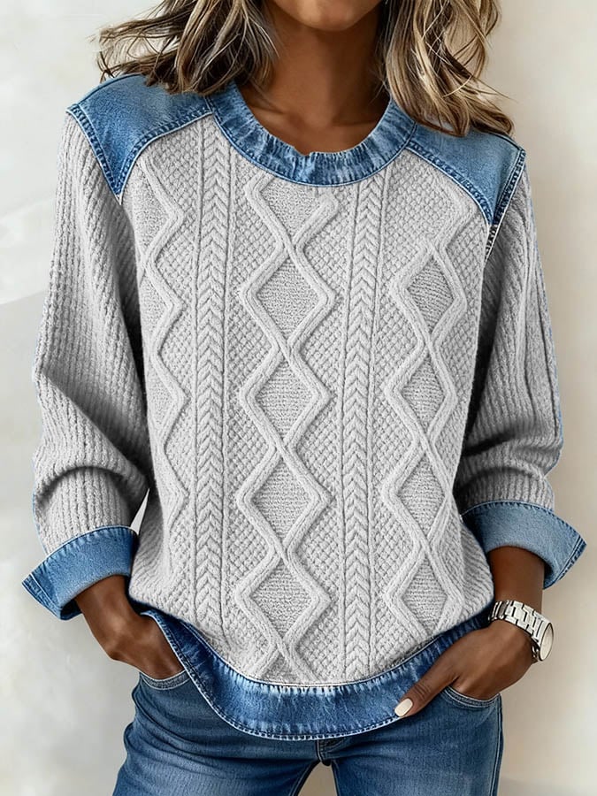 Julia | Pullover Damen casual mit strukturiertem Patchwork