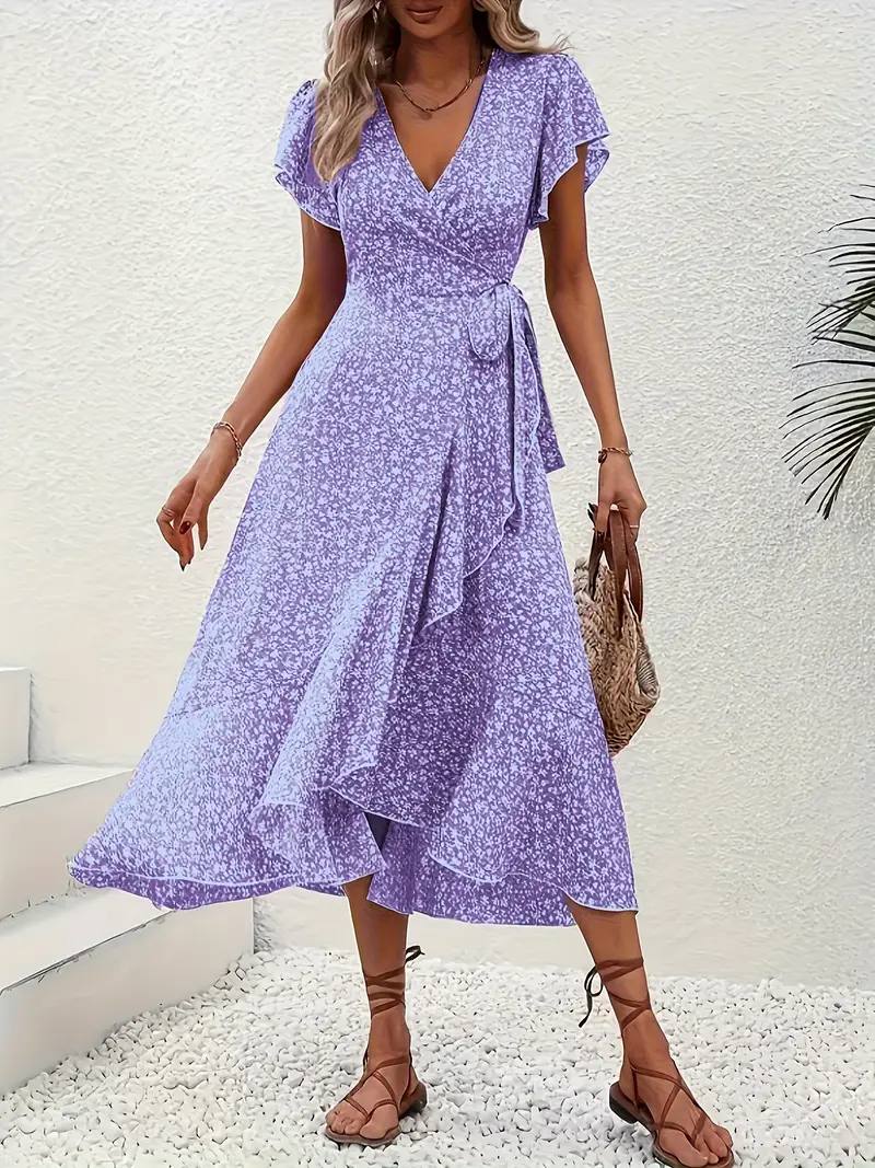 Hannah | V-Ausschnitt Wickel Kleid Rüschen