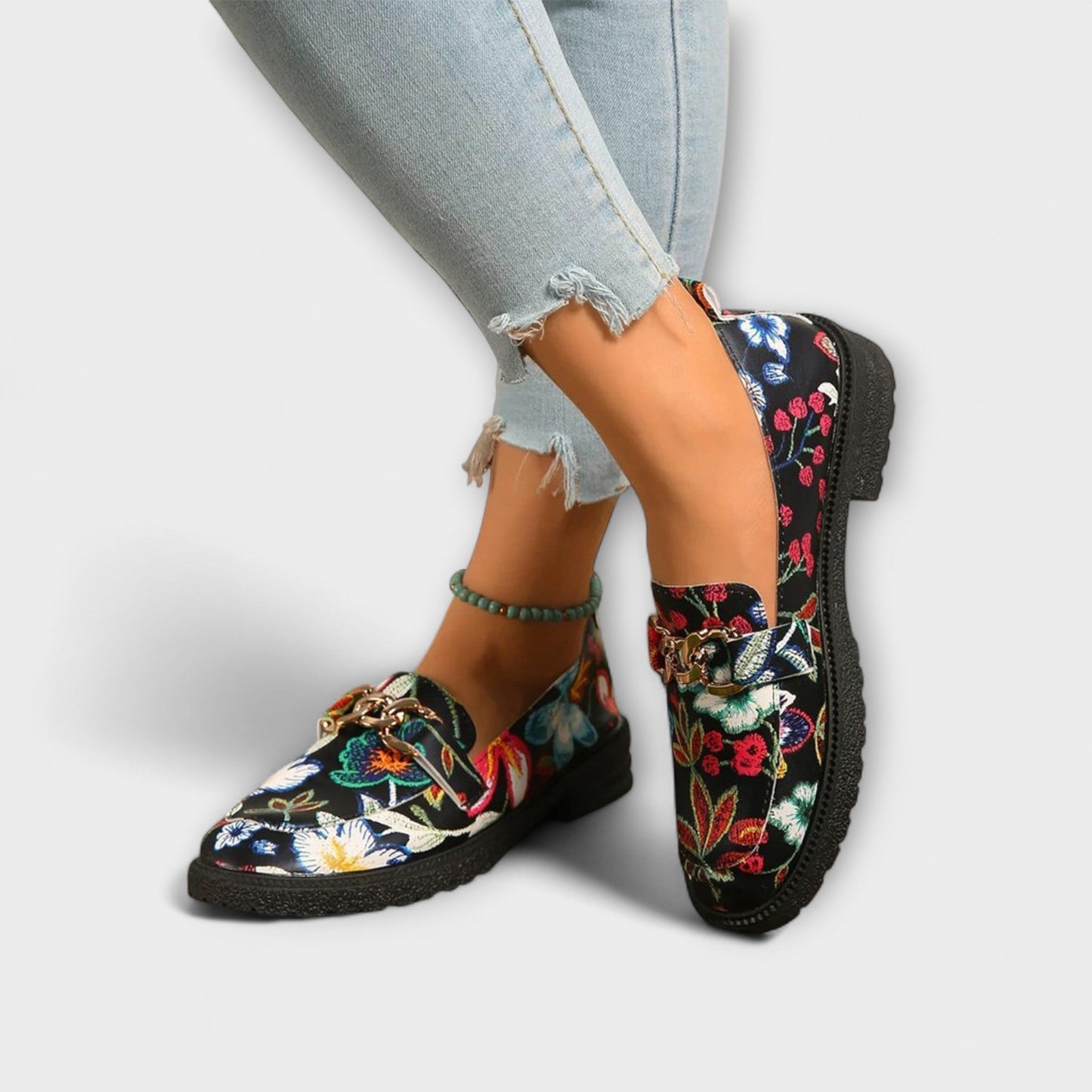Nina | Bunte Mokassins Damen mit stilvollem Blumenprint