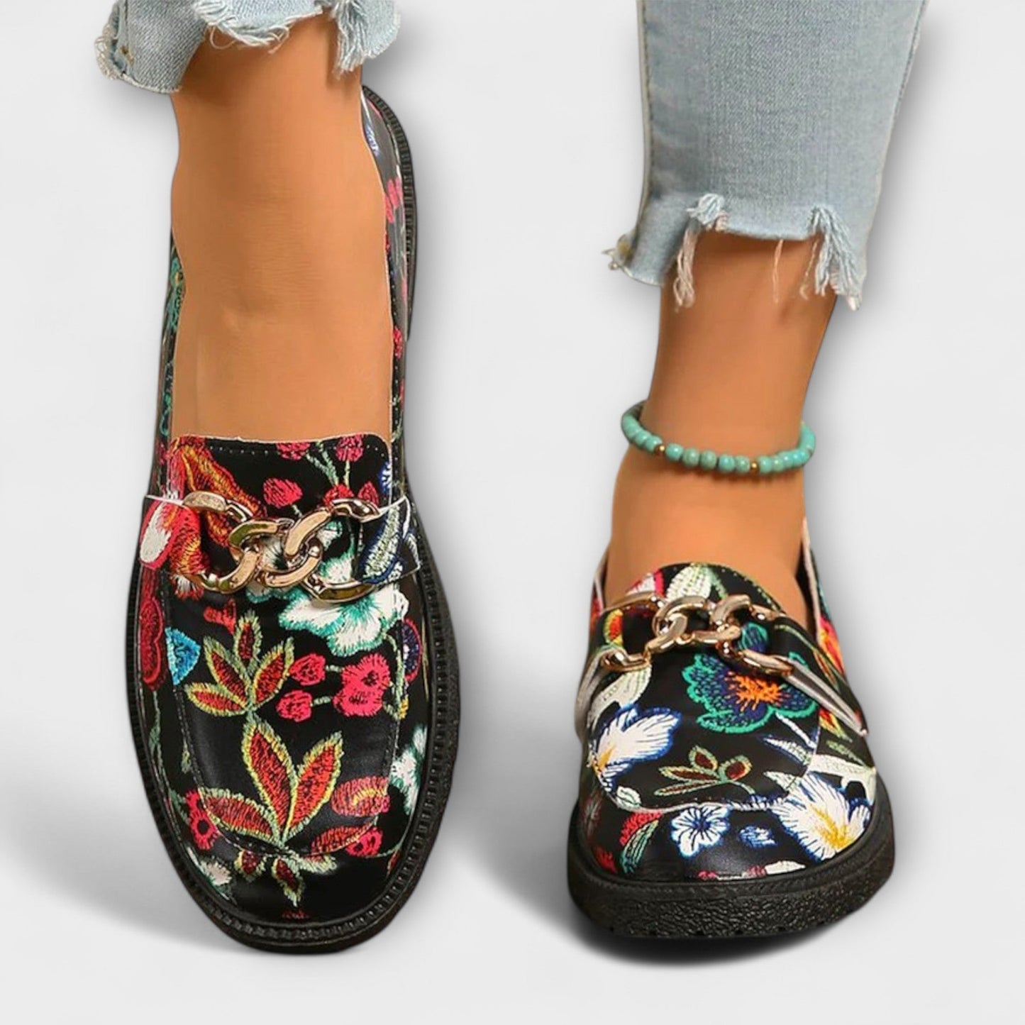 Nina | Bunte Mokassins Damen mit stilvollem Blumenprint