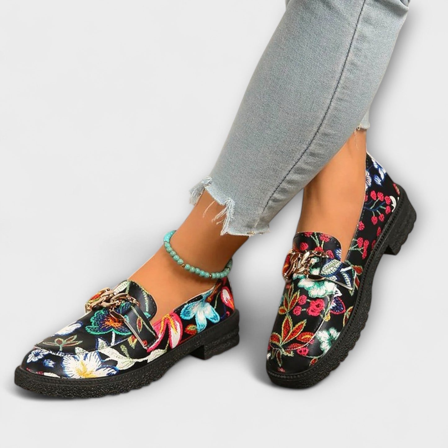 Nina | Bunte Mokassins Damen mit stilvollem Blumenprint