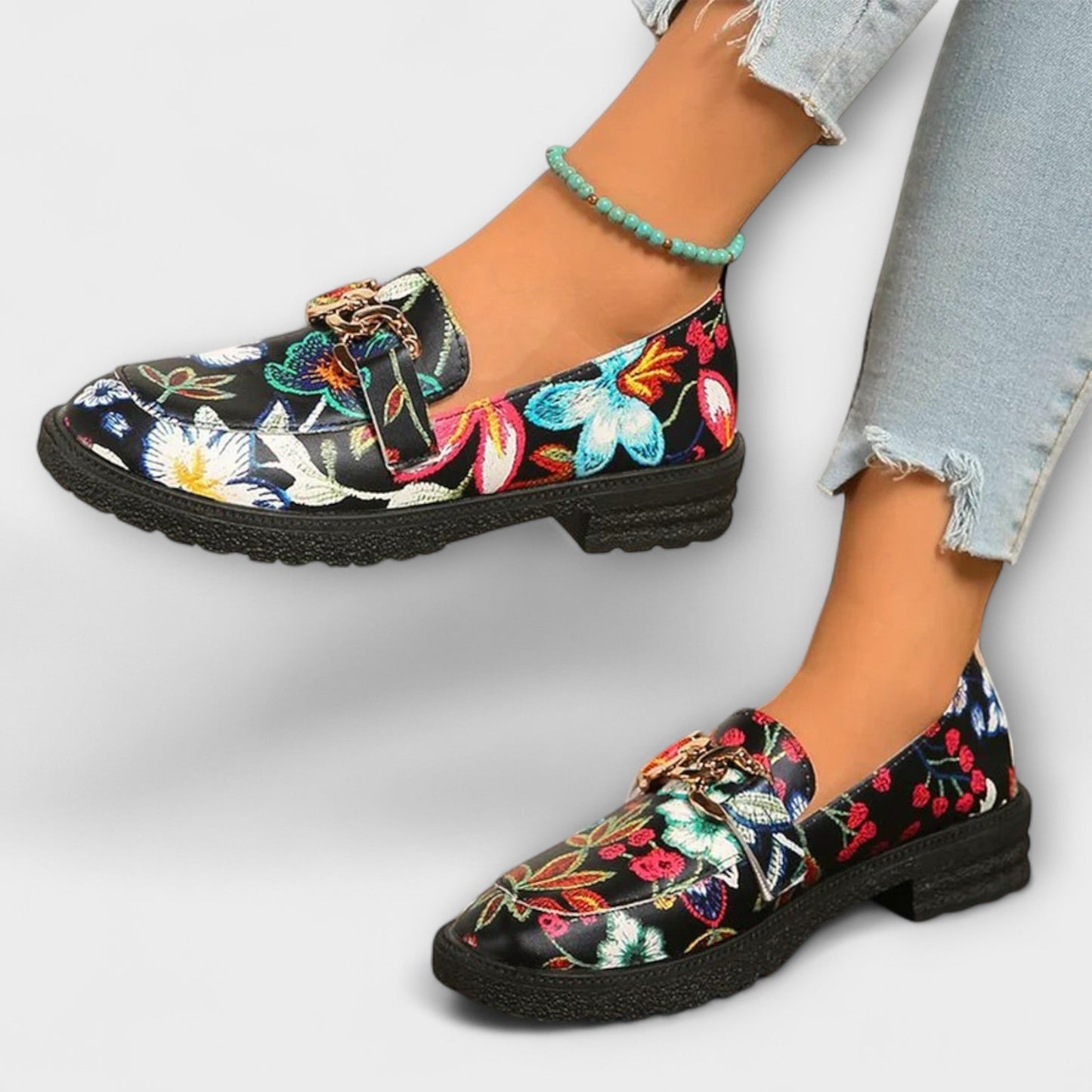 Nina | Bunte Mokassins Damen mit stilvollem Blumenprint