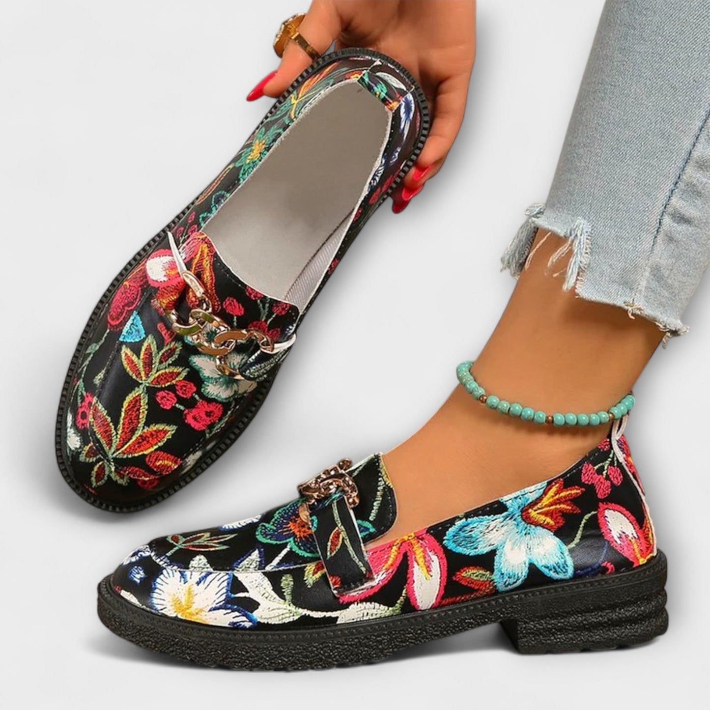 Nina | Bunte Mokassins Damen mit stilvollem Blumenprint