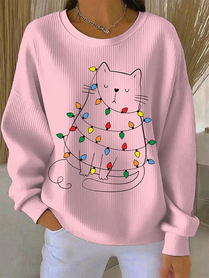 Clara | Damen Pullover Weihnachten Mit Katzenprint Kreativ