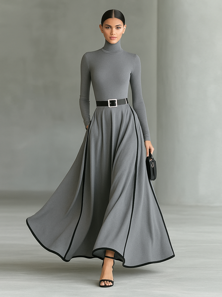 Leonie | Elegantes Langkleid mit schmalem Taillengürtel