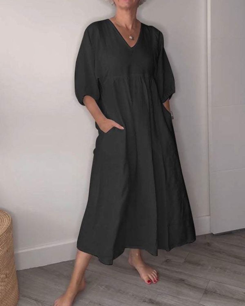 Nora | Elegant V-Ausschnitt Maxikleid Damen