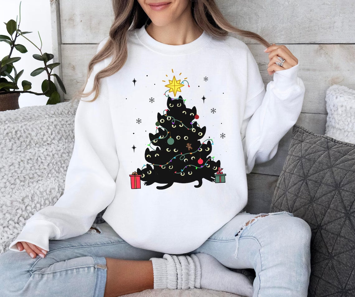 Sophie | Damen Pullover mit weihnachtlichem Katzen-Design