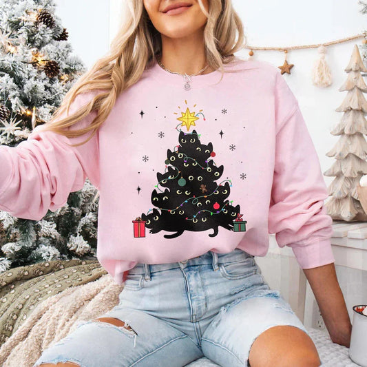 Sophie | Damen Pullover mit weihnachtlichem Katzen-Design