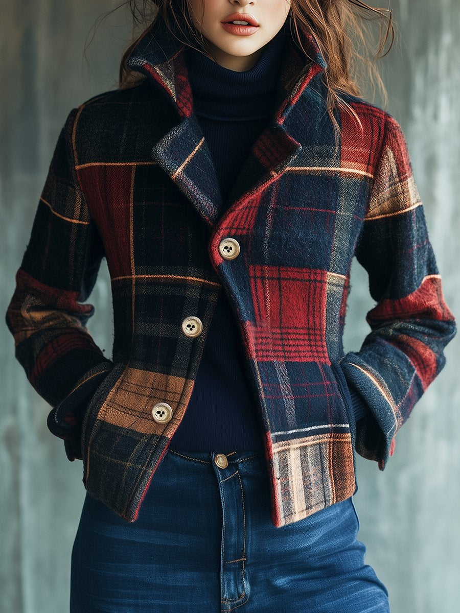 Emma | Damen Wolljacke elegant im klassischen Karomuster