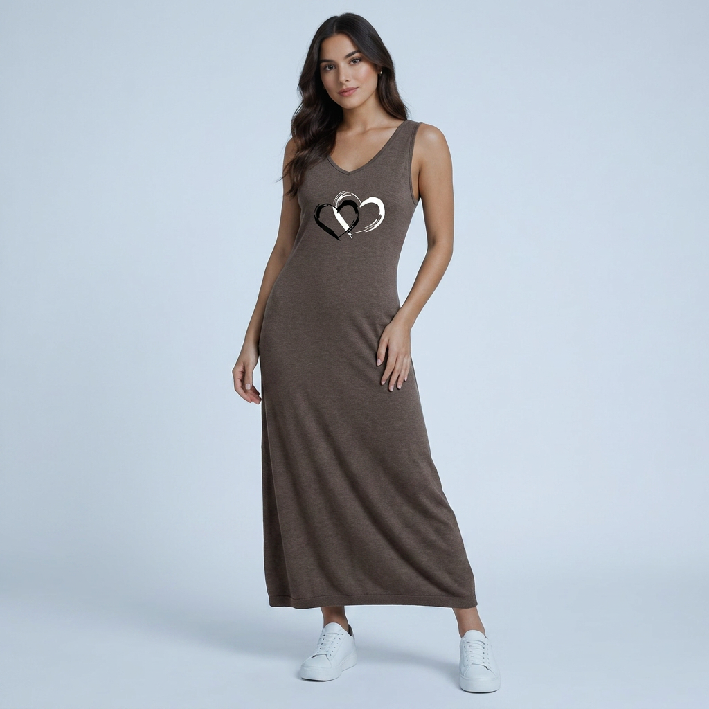 Mia | Herzprint Maxi Kleid V-Ausschnitt Chic