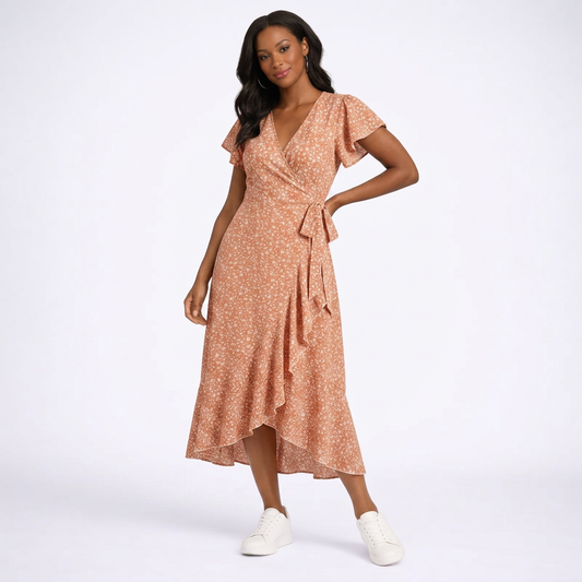 Hannah | V-Ausschnitt Wickel Kleid Rüschen