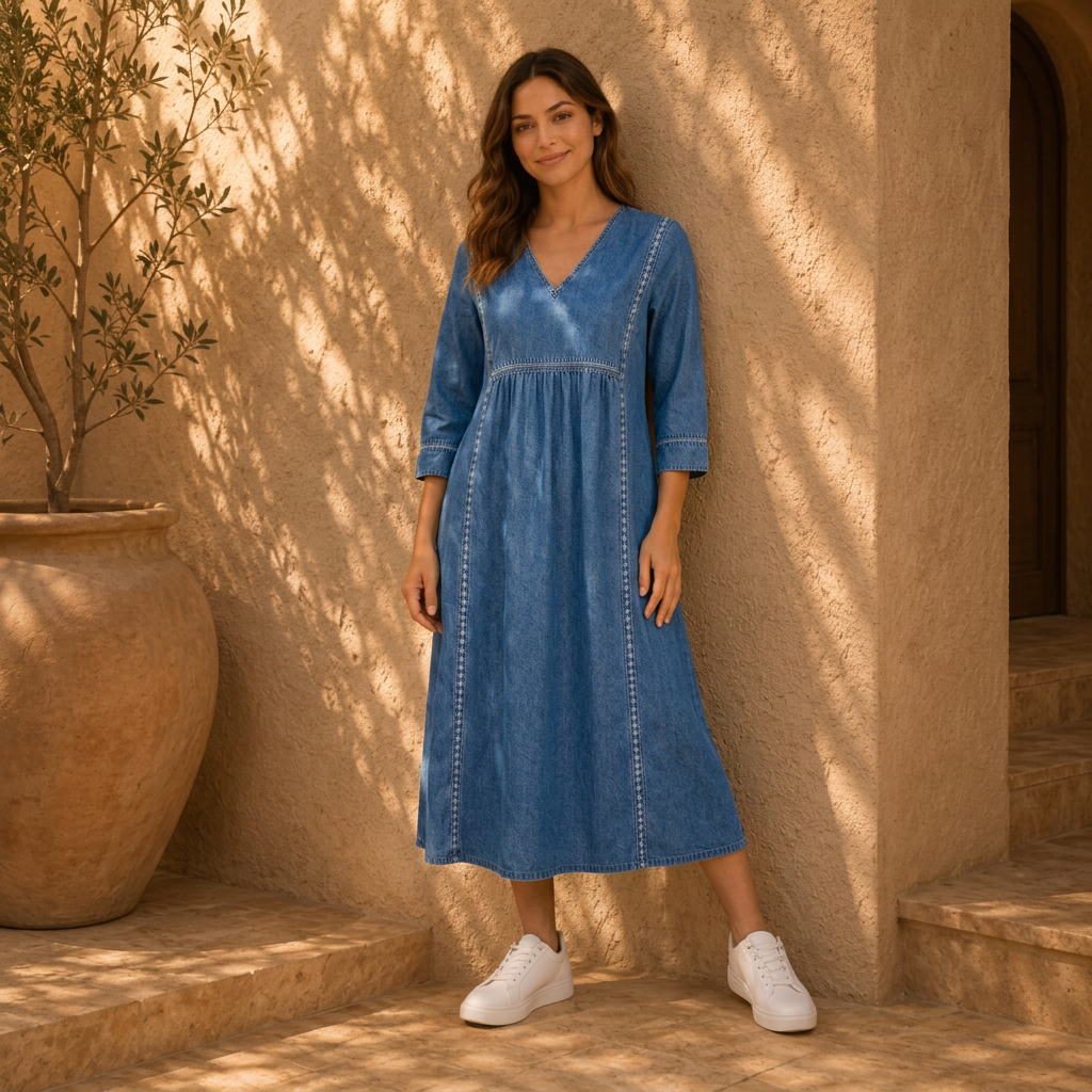 Amelie | Modisches Kleid Damen Denim Chic