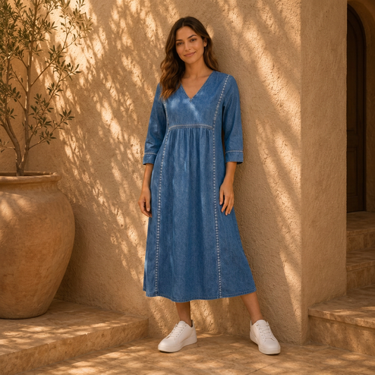 Amelie | Modisches Kleid Damen Denim Chic
