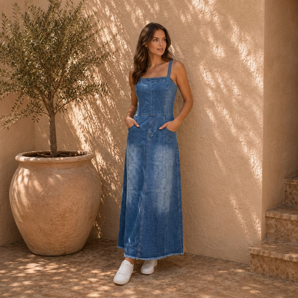 Lara | Modisches Maxikleid Damen Chic Denim