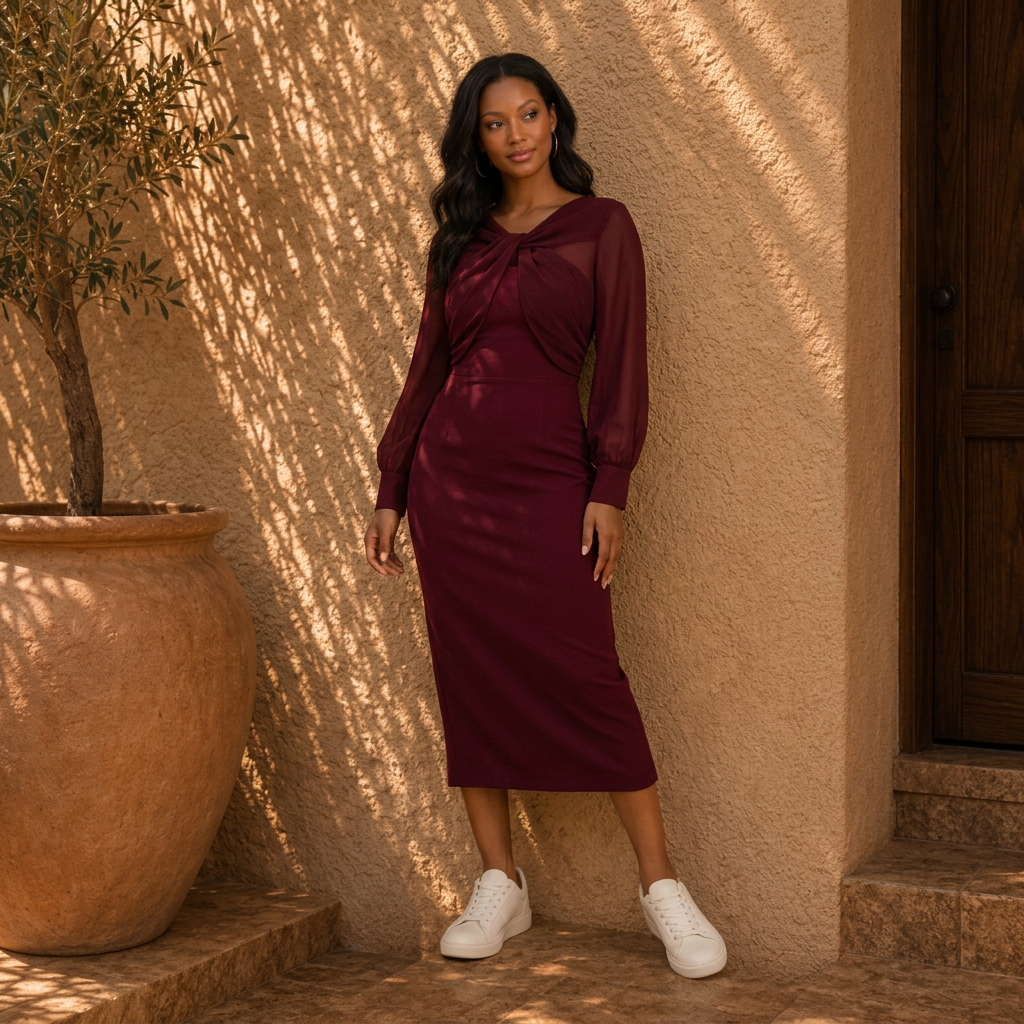 Nora | Elegantes Midi Kleid Damen Twist Front
