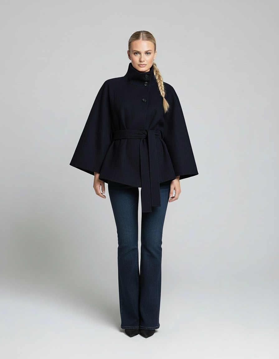 Clara | Eleganter Damen-Cape-Mantel mit Gürtelakzent