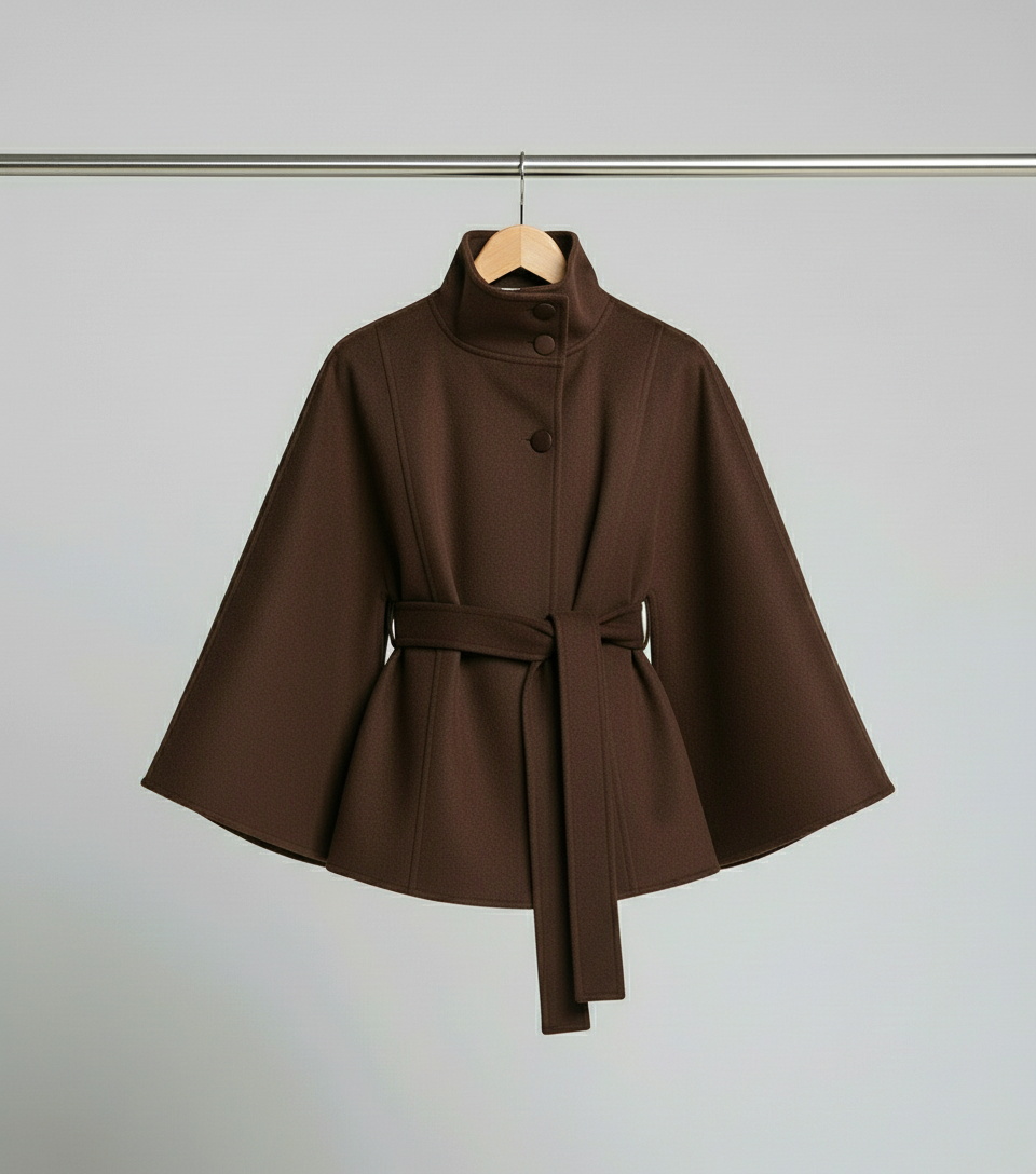 Clara | Eleganter Damen-Cape-Mantel mit Gürtelakzent