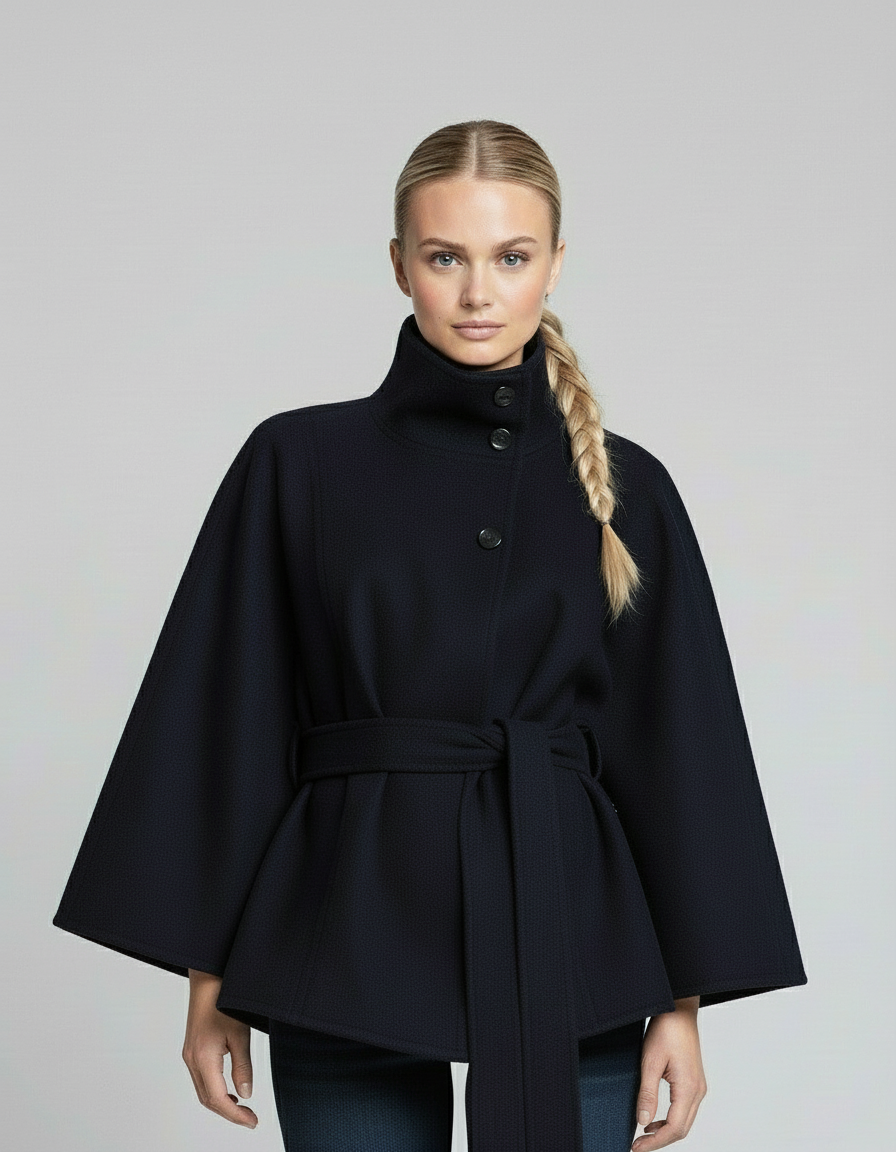 Clara | Eleganter Damen-Cape-Mantel mit Gürtelakzent