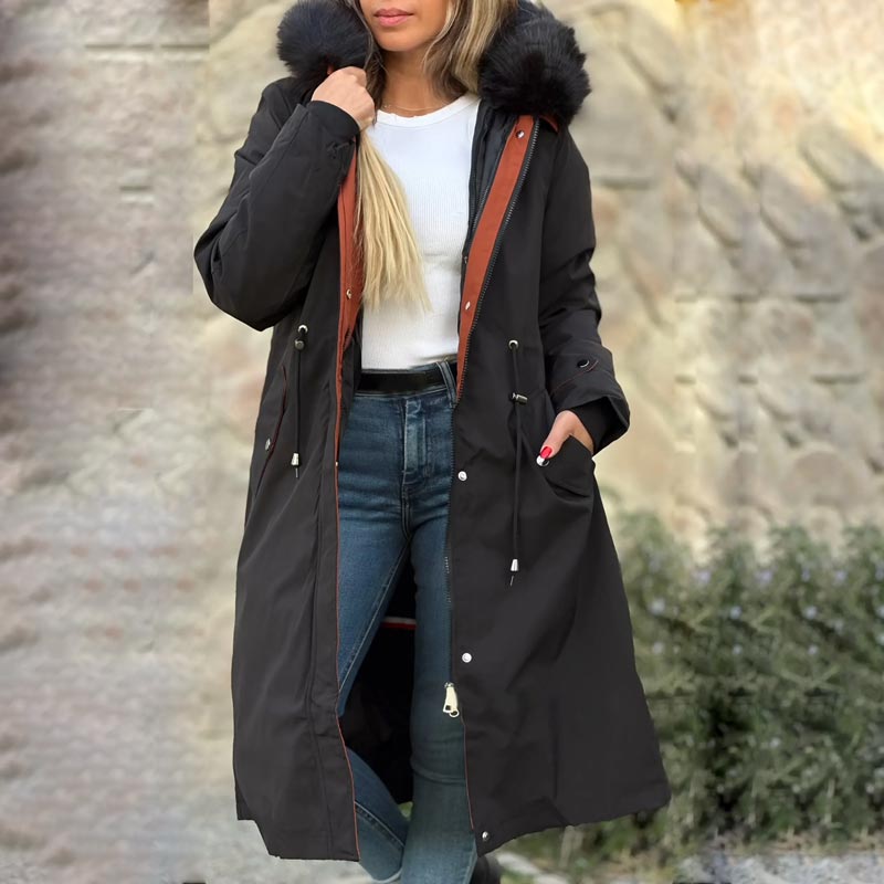 Nora | Trendige Damenjacke mit warmer Kapuze und Pelz